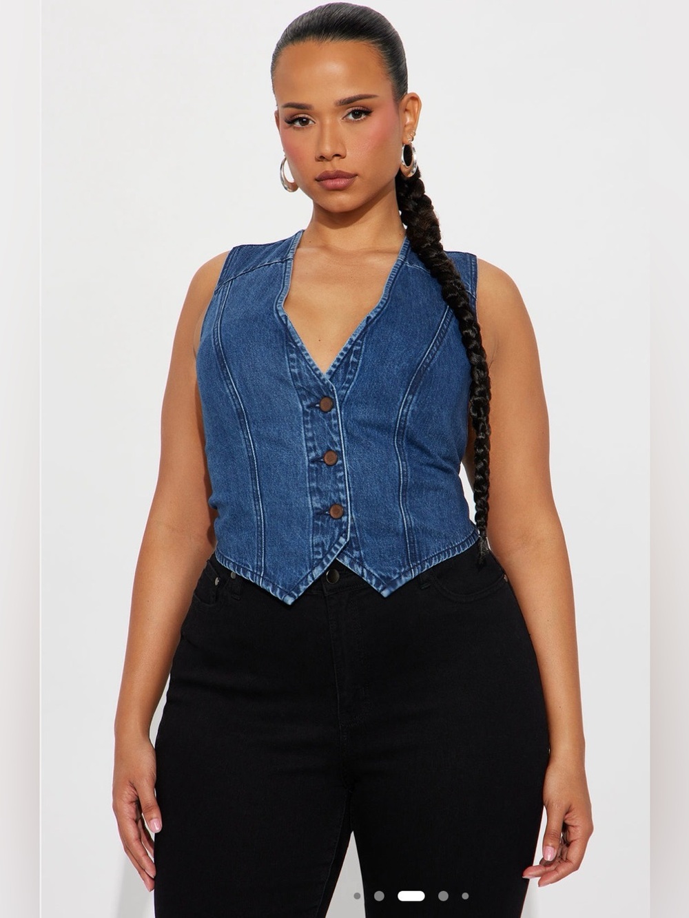 Fashion Nova Can’t Get Me Button Front Denim Vest Dark Wash